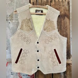 Vintage Texas Leather Suede Sherpa Vest